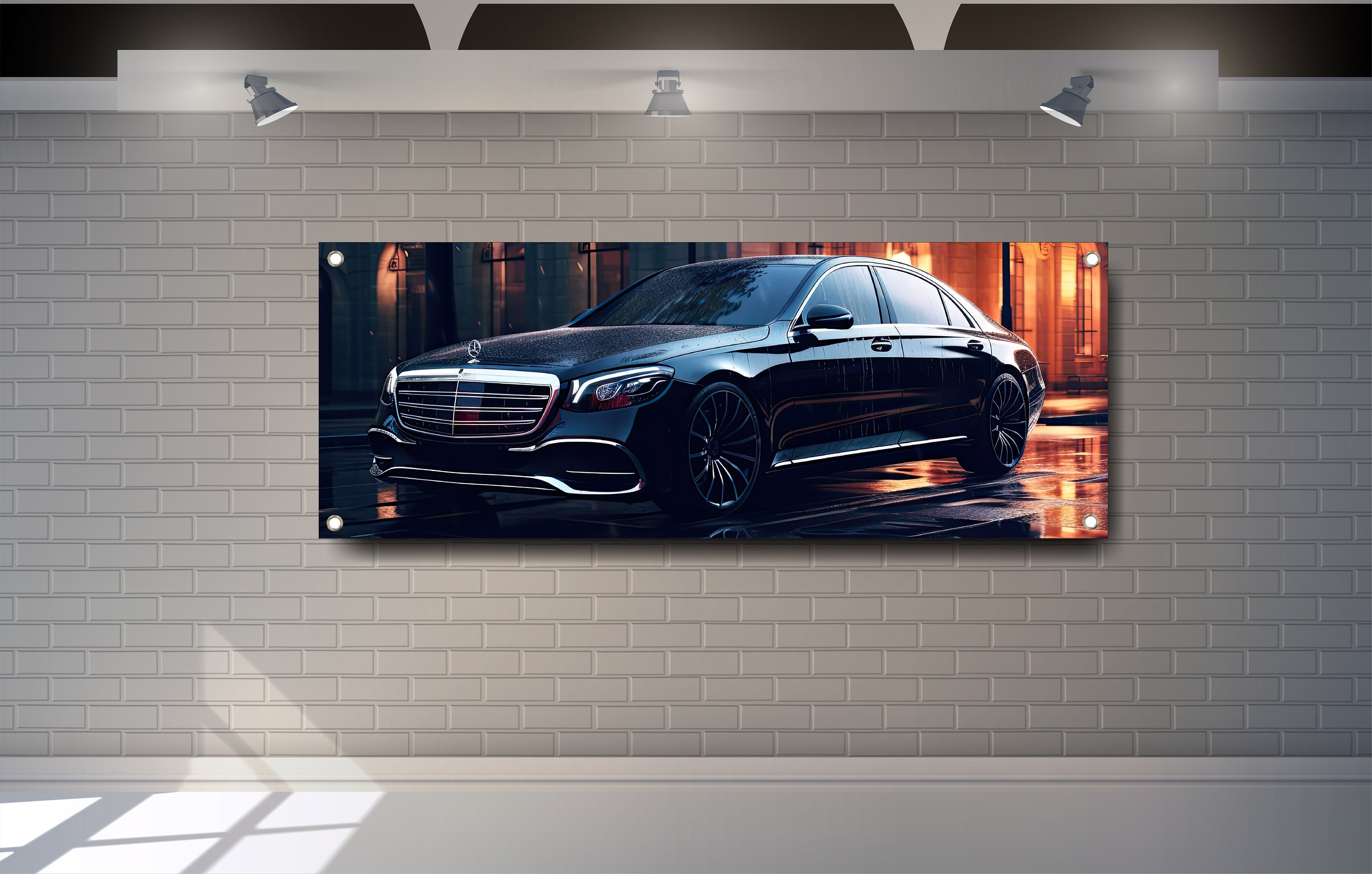 Mercedes S Class Car PVC Banner: Garage Showroom Wall Art