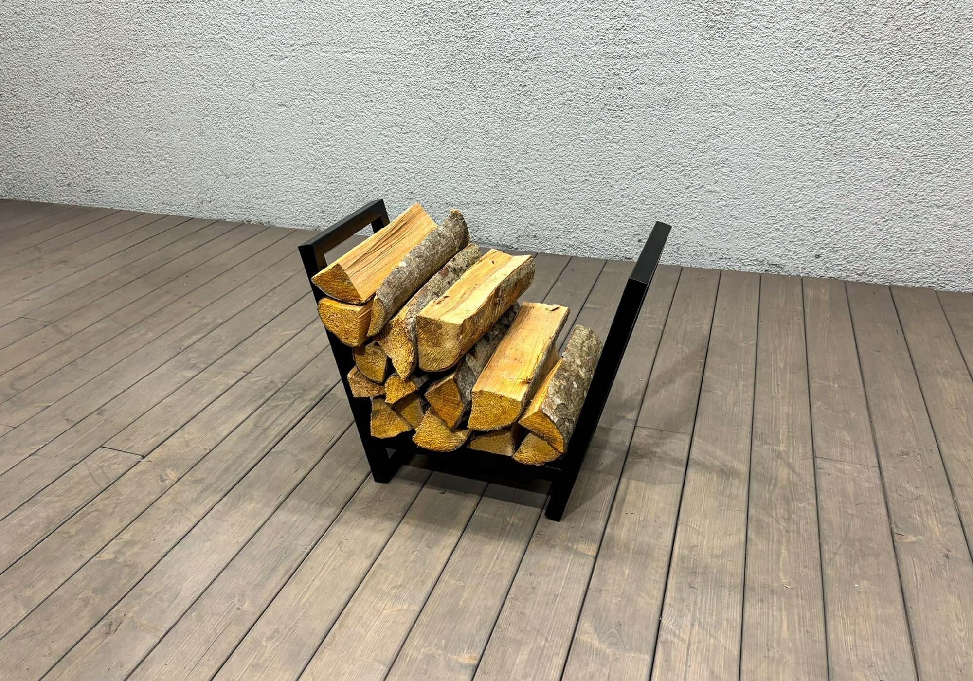Range-bûches moderne : porte-bûches en acier enduit de poudre