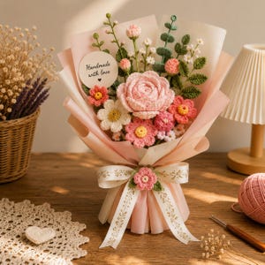 Crochet Flower Bouquet Pattern, Rose Daisy Amigurumi Bouquet, Everlasting Wrapped Flowers, PDF Instant Download, Mothers Day Gift