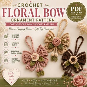 Crochet Butterfly Ornament Pattern, Boho Rose Wall Hanging Decor, Botanical Butterfly Wing Ornament, PDF Instant Download, Boho Decor