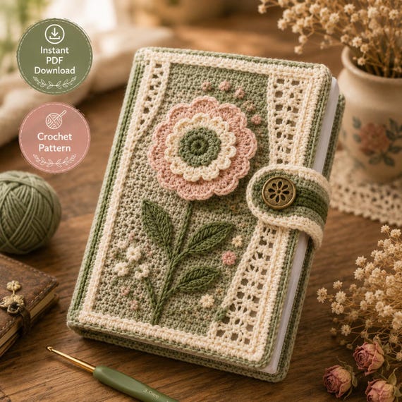 Crochet Notebook Cover Pattern PDF | Crochet Book Cover Pattern, Floral Journal Cover, Granny Square Book Sleeve, Planner Cover Pattern