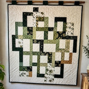 Geometric Quilt Pattern PDF, Modern Patchwork Quilt Pattern, Interlocking Squares Bed Quilt, Contemporary Quilting Instant Download