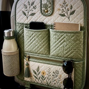 Quilted Car Seat Organizer Sewing Pattern PDF, Backseat Organizer, Floral Car Caddy, DIY Seat Back Storage, Hanging Car Organizer