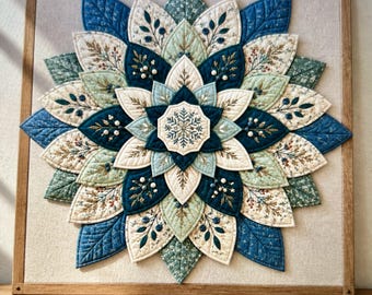 Winter Bloom Quilt Pattern PDF, Layered Petal Wall Hanging or Table Topper, Snowflake Applique Sewing Pattern, Botanical Quilted Flower