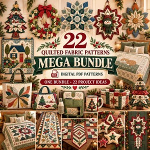 Quilted Sewing Patterns PDF Bundle, 22 Patchwork Projects, Quilt Pattern, Tote Bag, Table Runner, Wall Hanging, Applique, Instant Download