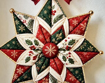 Quilted Christmas Star Ornament Pattern, Fabric Star Ornament Sewing PDF, 8 Point Star, DIY Christmas Tree Decor, Holiday Sewing Project