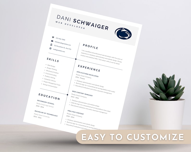 Penn State Resume Canva Template Professional, Clean, University Resume Penn State Resume Canva Template Professional, Clean, University Resume