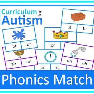 Phonics Blends & Digraphs Picture Match Clipkaarten Autisme Speciaal onderwijs