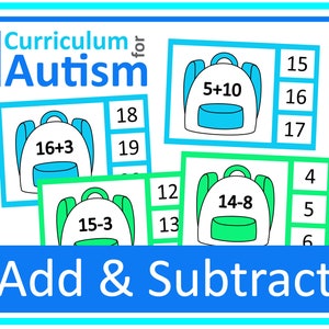 Addizione e sottrazione 1-20 Schede clip Autismo Educazione speciale Matematica
