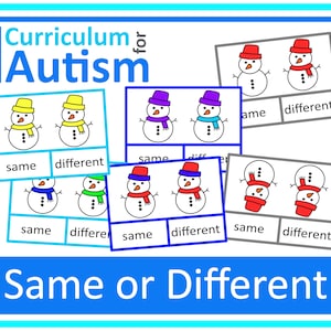 Snowmen Same or Different Clip Cards Autism Special Education Speech Task Box