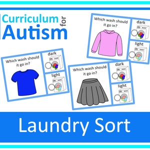 Life Skills Laundry Sort dark or Light Clip Cards Autism Special Education
