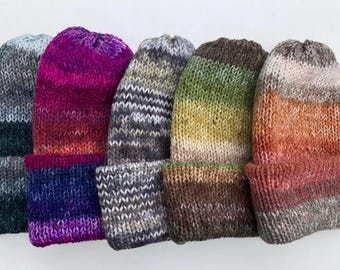 Gorro de punto multicolor hecho a mano para mujer y hombre, unisex, de canalé, para invierno