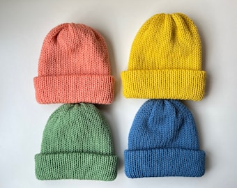 Gorro de invierno acanalado para bebés, niños y adultos, tejido a mano