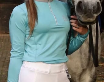 Blue Long Sleeve Ladies Horse Riding Base layer Top Equestrian