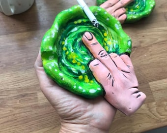 Rick and Morty Middle Finger Portal Inspired Funny Cartoon Handcrafted Clay Tray/ Ashtray