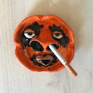 Handmade Clay Ashtray Face With Large Nostrils