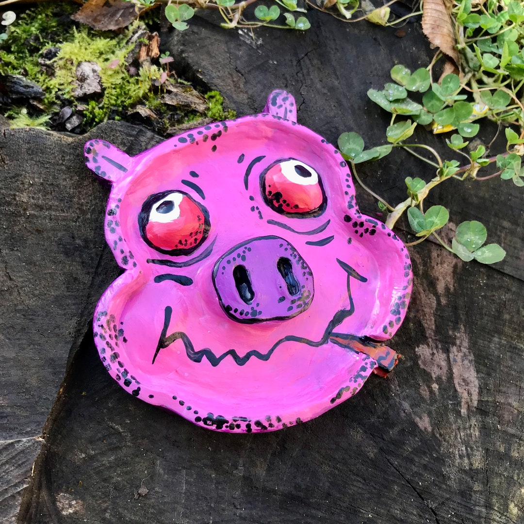 Pig Clay Ashtray Jewelry Incense Holder Unique Art Gift Handcrafted