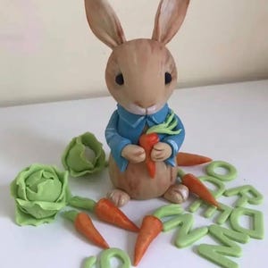 Peter Rabbit Cake Topper, vegetables Edible Set, Fondant .Birthday Cake Topper