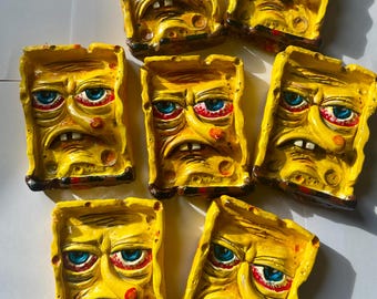 Sponge Character Clay Ashtray, Handmade Gift