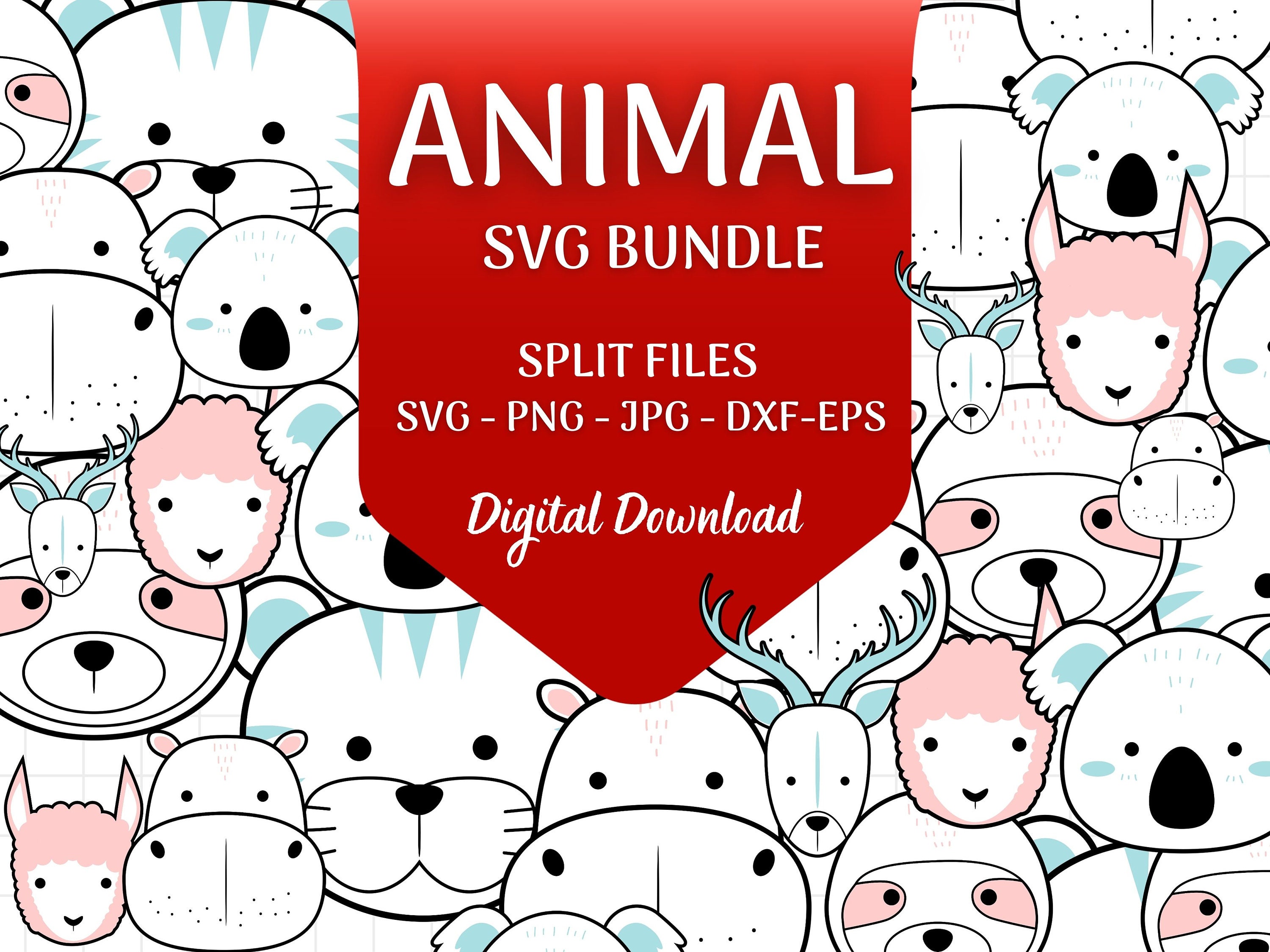 Cute Animal Face Svg Bundle Cute Animal Png File Animal Etsy