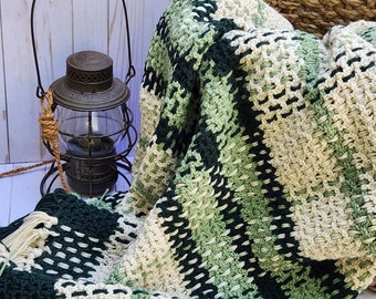 Crochet green tartan plaid throw