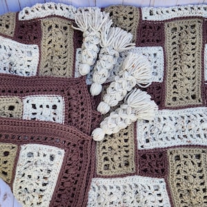 Crochet cream and brown &quot;smores&quot; throw