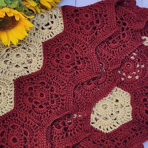 Granny Hexagon Throw-Champagne and Burgundy