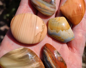 New Mexico Jasper Discovery – 6 Cabochon Variety Set |  Ribbon, Sage, and Picture | Hand-Polished Cabs from New Locality