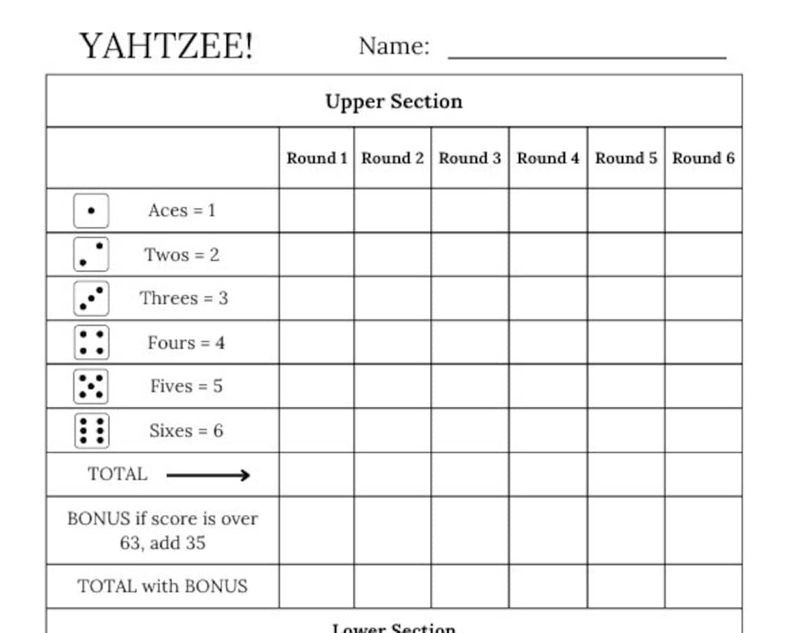 Yahtzee Score Card Digital Download Etsy
