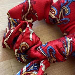 Upcycled Necktie Scrunchie, One-of-a-Kind | Scrunchie With Removable Scarf Bow | Fabric Hair Tie | Wrist Accessory