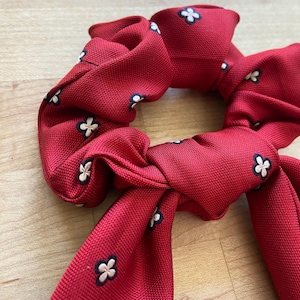 Upcycled Necktie Scrunchie, One-of-a-Kind | Scrunchie With Removable Scarf Bow | Fabric Hair Tie | Wrist Accessory