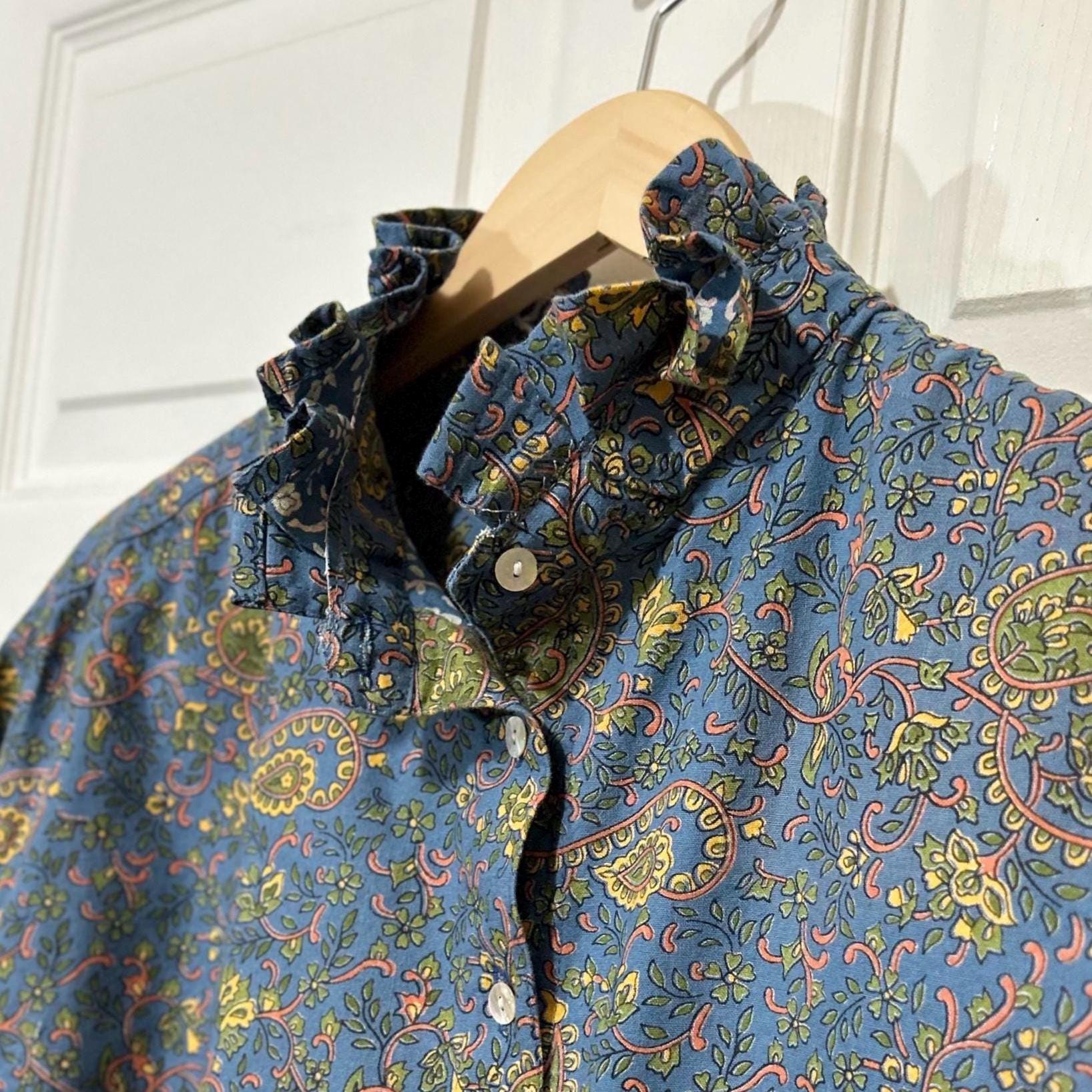 Upcycled Men's Shirt (women's L | Cropped Button-down With Ruffle Collar |  Perfectly Imperfect Reworked Fashion - Etsy