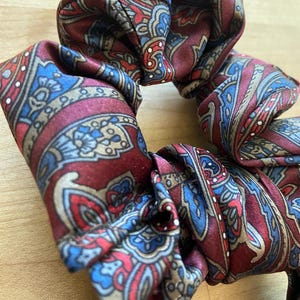 Upcycled Necktie Scrunchie, One-of-a-Kind | Scrunchie With Removable Scarf Bow | Fabric Hair Tie | Wrist Accessory