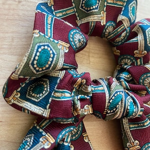 Upcycled Necktie Scrunchie, One-of-a-Kind | Scrunchie With Removable Scarf Bow | Fabric Hair Tie | Wrist Accessory