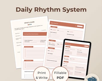 Sistema de Ritmo Diario / PDF Imprimible y Rellenable / Planificador Diario de Gratitud / Rutina Nocturna / Planificador de Productividad