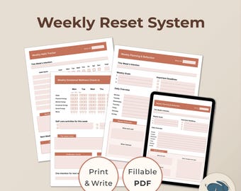 Sistema de reinicio semanal / PDF rellenable e imprimible / Planificador semanal, registro de hábitos y control de bienestar / Organizador semanal imprimible