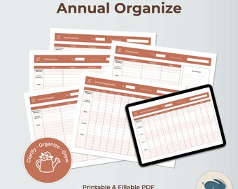 Sistema de planificación anual / Planificador PDF rellenable / Organizador de objetivos trimestrales de un vistazo / Cuaderno de trabajo imprimible para la organización anual