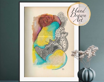 Gudomlig feminin zen-väggkonst med mandala-linjeteckning, unik utskrivbar för mamma- och babyshower-idéer, omtänksam läkare, barnmorska, gynekologpresent