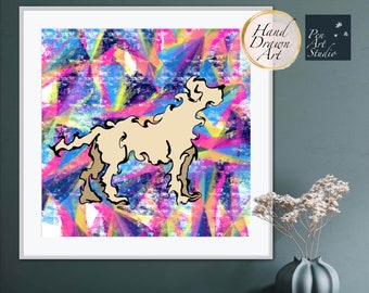 Playful Cartoon Dog Portrait as Printable Preppy Kids Nursery Room Decor Gift, Extra Large Memorable Wall Art for Modern Puppy Lovers