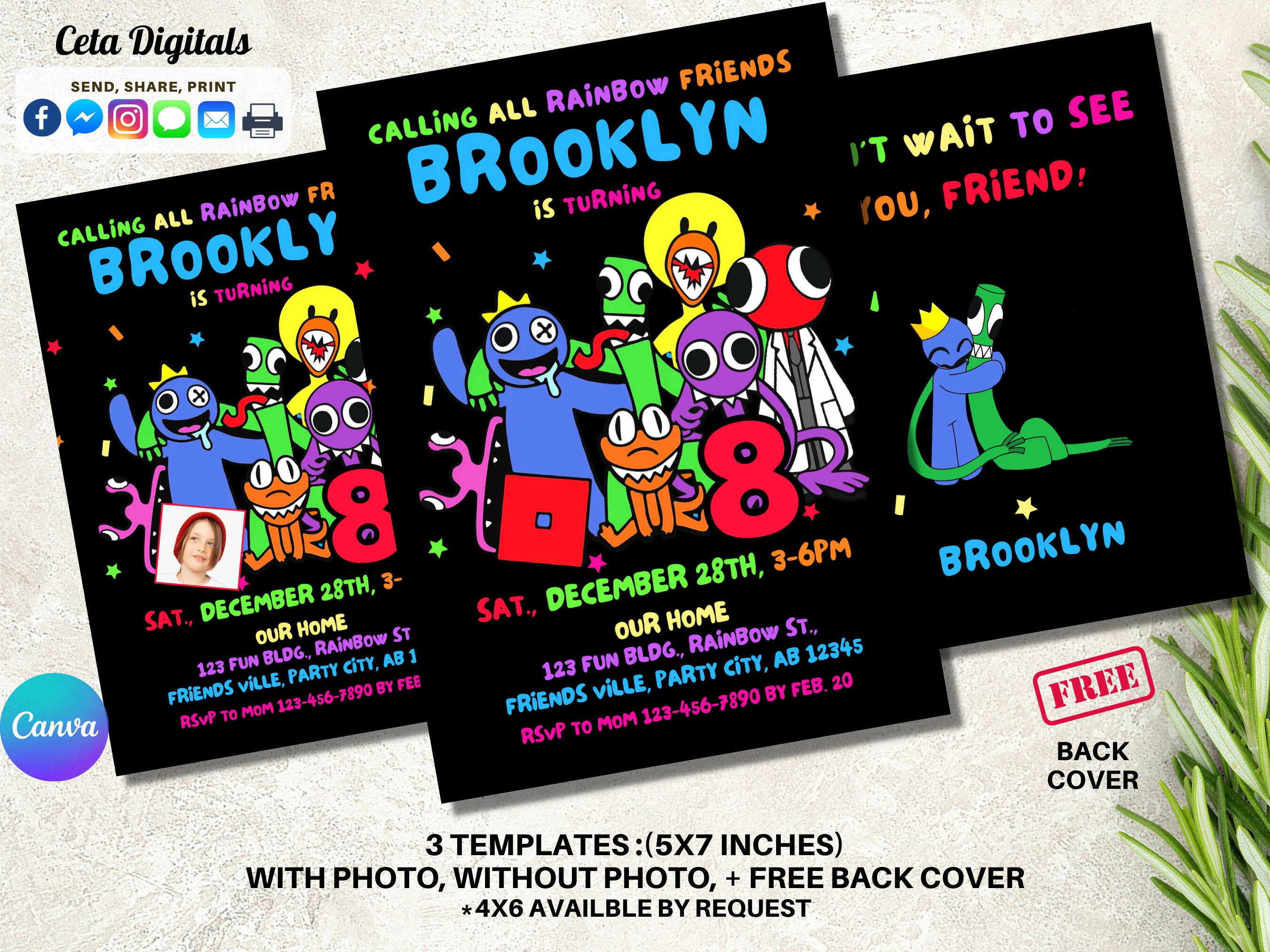 Rainbow Friends DIY Template Invitation Invite Birthday Party Etsy 