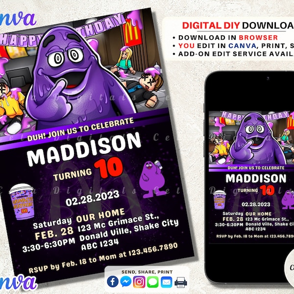 Grimace Shake Bday Etsy UK