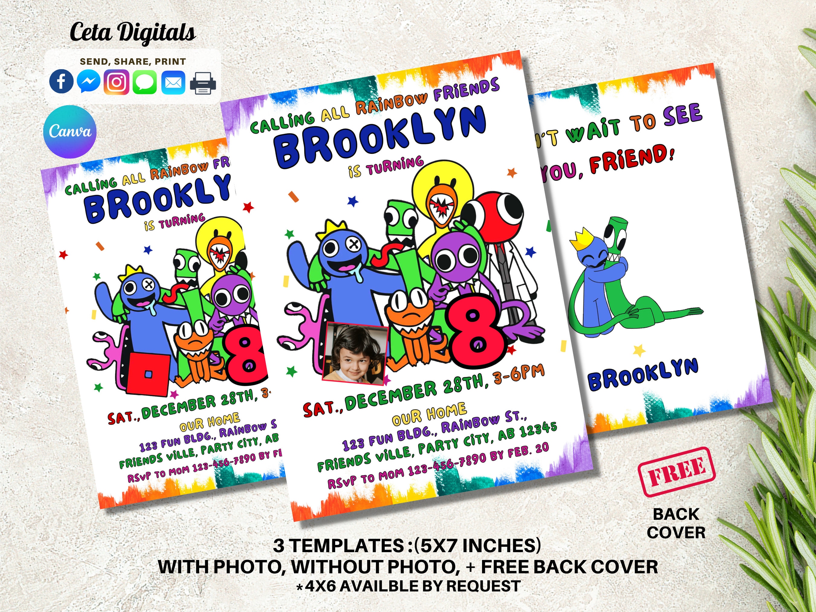 Rainbow Friends DIY Template Invitation Invite Birthday Party Etsy Israel