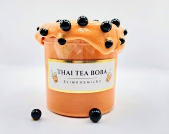FREE SHIPPING / Thai Tea Boba Slime - 6oz Glossy Slime