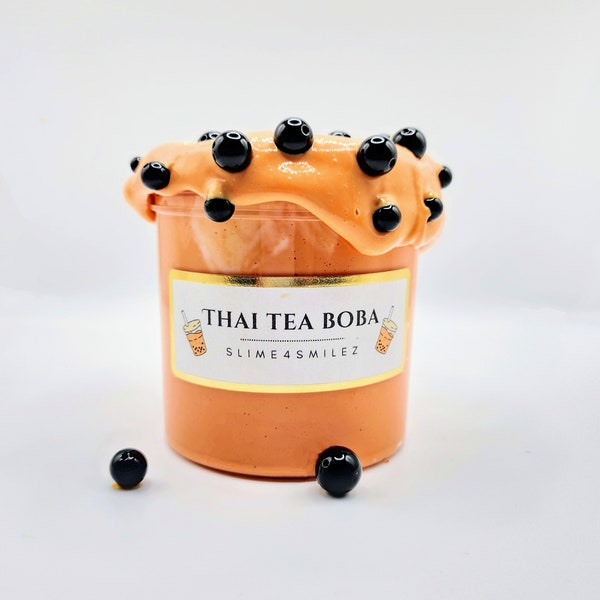 FREE SHIPPING / 6oz Thai Tea Boba Slime / Glossy Slime