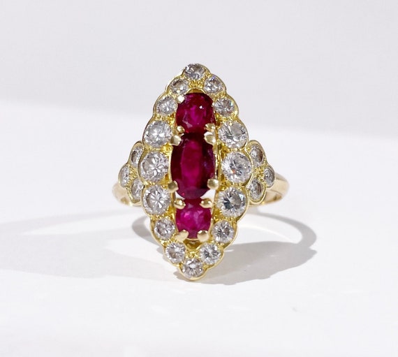 Bague rubis et diamant marquise or, bague diamant… - image 1