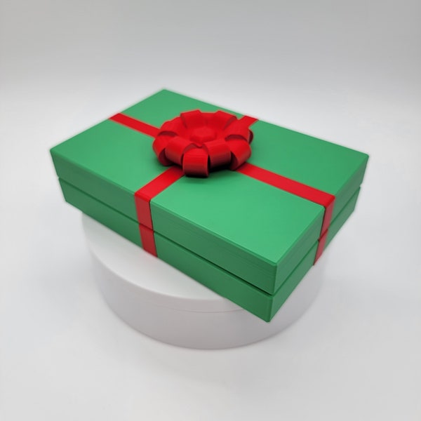READY TO SHIP - Twist Lock Gift Box w/ Bow Container - 3D Printed Gift Storage Container - Green with Red Bows
