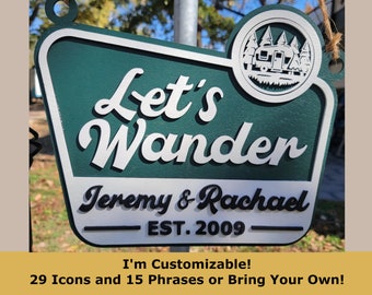 Custom Let's Wander Camper Vintage National Park Service Sign, Personalized Family Name Welcome Sign