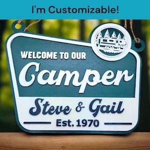 Custom Welcome to Our Camper Fifth Wheel National Park Sign, Personalized Welcome Sign - Hunter Green