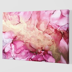 Luxury Abstract Background In Alcohol Ink Pink Gold Liquid Painting Canvas Art Print