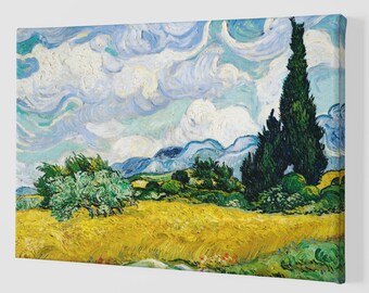 Vincent Van Gogh's Wheat Field with Cypresses (1889) Art Canvas Print